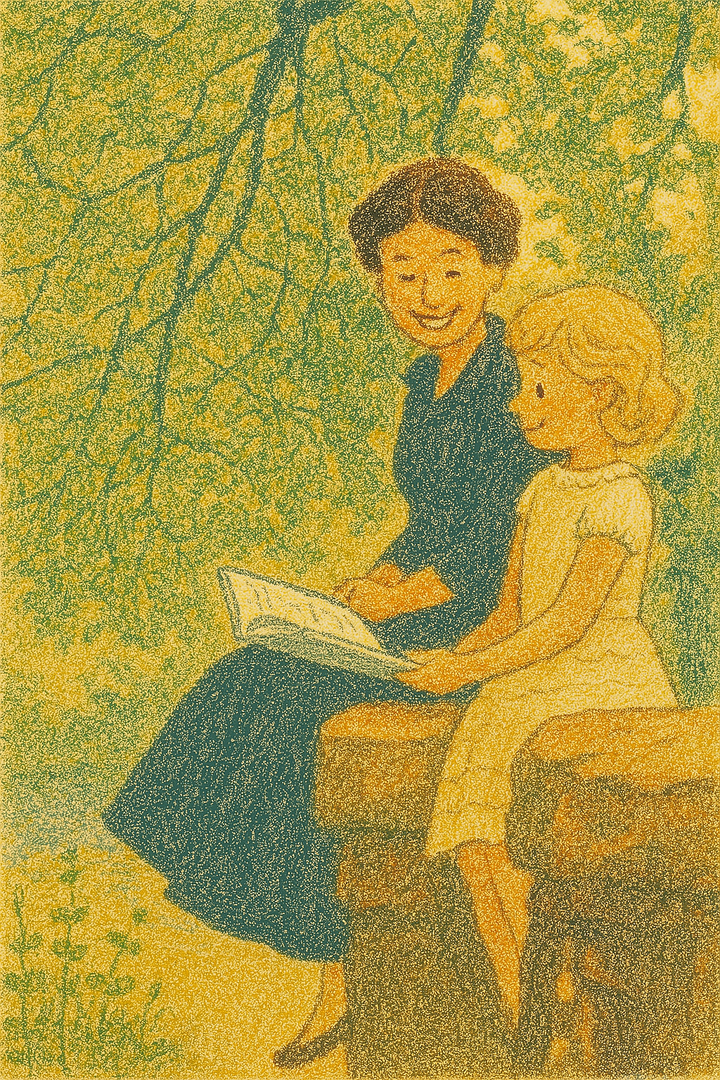 Elizabeth II mamaky boky ho an’i printsesy Anne tamin’ny 1957